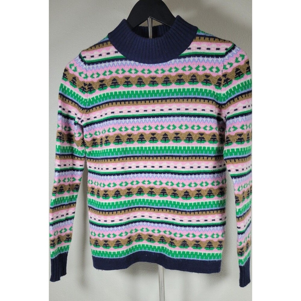 J.Crew Fair Isle Mock Neck Sweater‎ XXS Pink Green Wool Blend
